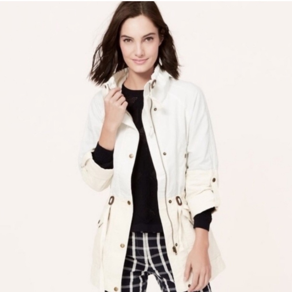 Ann Taylor Loft Petite White and Khaki Spring/Summer Light Cotton Jacket, XSP - Picture 1 of 8